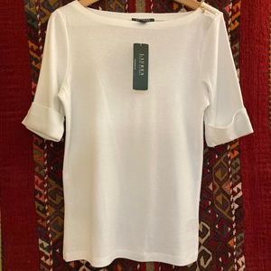 NWT Lightweight Tee - L - Lauren Ralph Lauren - White, Zipper Detail on Shoulder
